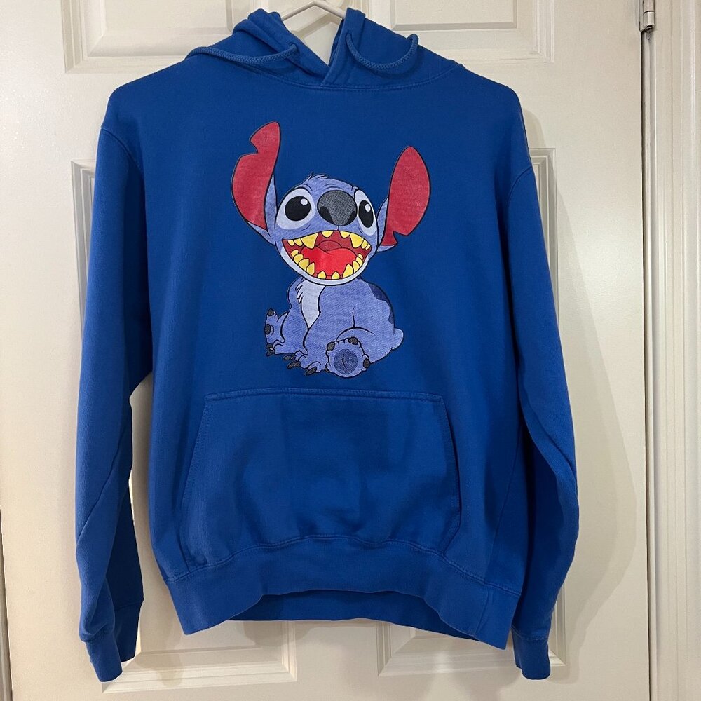 Stitch Hoodie Long Sleeve Sweatshirt Blue with Kangaroo Pockets